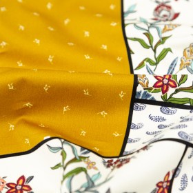 Stretch Cotton Sateen – Yellow and Red Floral Patchwork – Paisley Patches Print – Mood Exclusive St. Tropez Collection Stretch Cotton Sateen – Yellow and Red Floral Patchwork – Paisley Patches Print – Mood Exclusive St. Tropez Collection