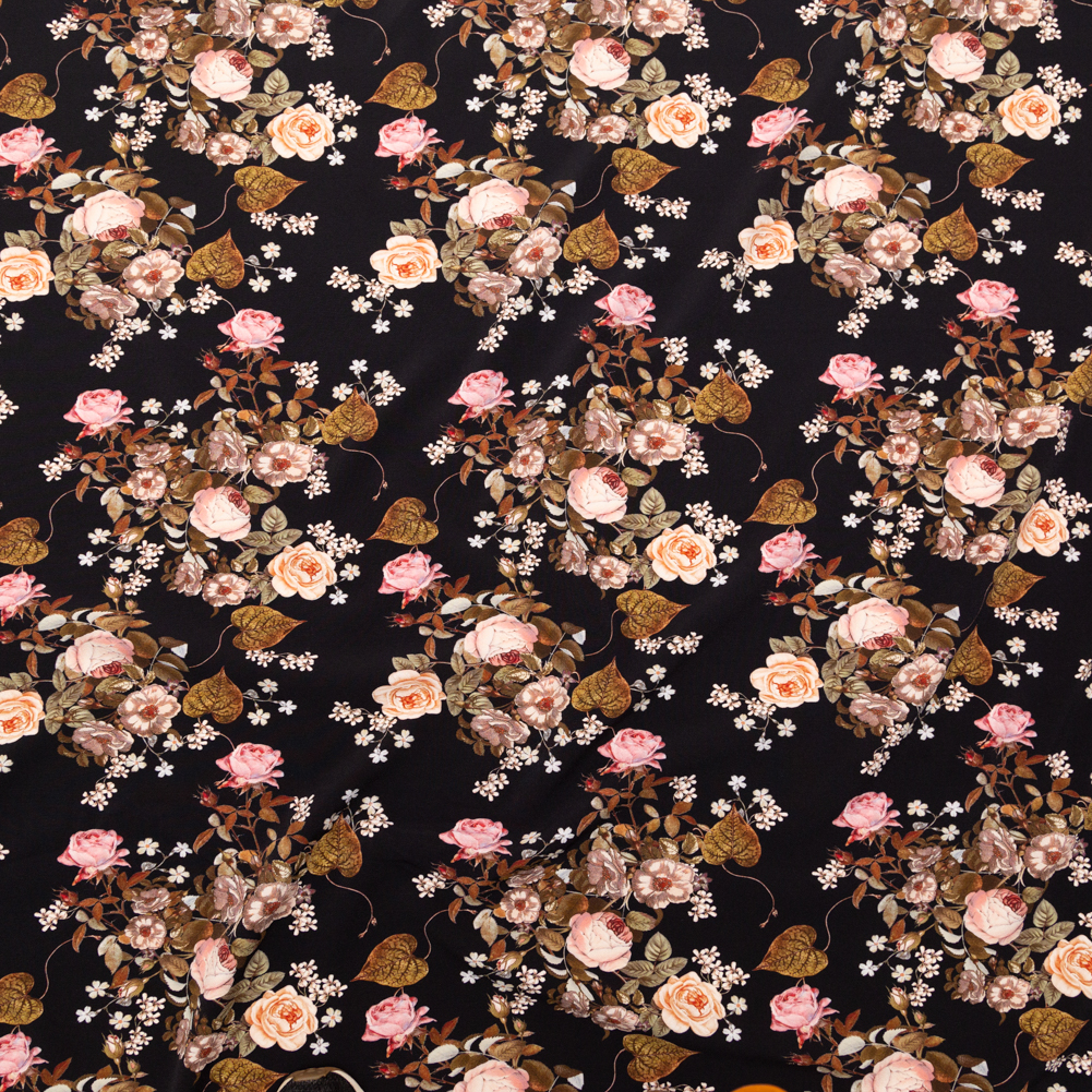 Stretch Polyester Crepe – Black Floral – Blossoms of the Heart Print – Mood Exclusive Kenko Collection Stretch Polyester Crepe – Black Floral – Blossoms of the Heart Print – Mood Exclusive Kenko Collection