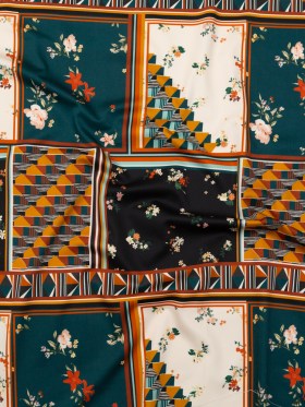 Stretch Cotton Sateen – Floral and Geometric Patchwork – Idle Hours Print – Mood Exclusive Kenko Collection Stretch Cotton Sateen – Floral and Geometric Patchwork – Idle Hours Print – Mood Exclusive Kenko Collection