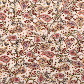 Stretch Polyester Crepe – White Paisleys – Thought Impressions Print – Mood Exclusive Kenko Collection Stretch Polyester Crepe – White Paisleys – Thought Impressions Print – Mood Exclusive Kenko Collection