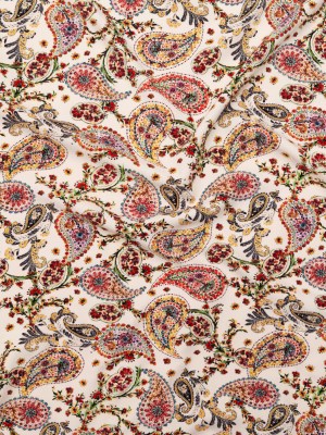 Stretch Polyester Crepe – White Paisleys – Thought Impressions Print – Mood Exclusive Kenko Collection Stretch Polyester Crepe – White Paisleys – Thought Impressions Print – Mood Exclusive Kenko Collection