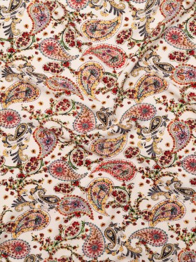 Stretch Polyester Crepe – White Paisleys – Thought Impressions Print – Mood Exclusive Kenko Collection Stretch Polyester Crepe – White Paisleys – Thought Impressions Print – Mood Exclusive Kenko Collection