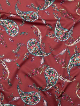 Stretch Cotton Sateen – Red Paisley – Merry Beyond Measure Print – Mood Exclusive Kenko Collection Stretch Cotton Sateen – Red Paisley – Merry Beyond Measure Print – Mood Exclusive Kenko Collection