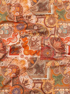 Stretch Cotton Sateen – Orange Patchwork – Gemlike Assemblage Print – Mood Exclusive Kenko Collection Stretch Cotton Sateen – Orange Patchwork – Gemlike Assemblage Print – Mood Exclusive Kenko Collection