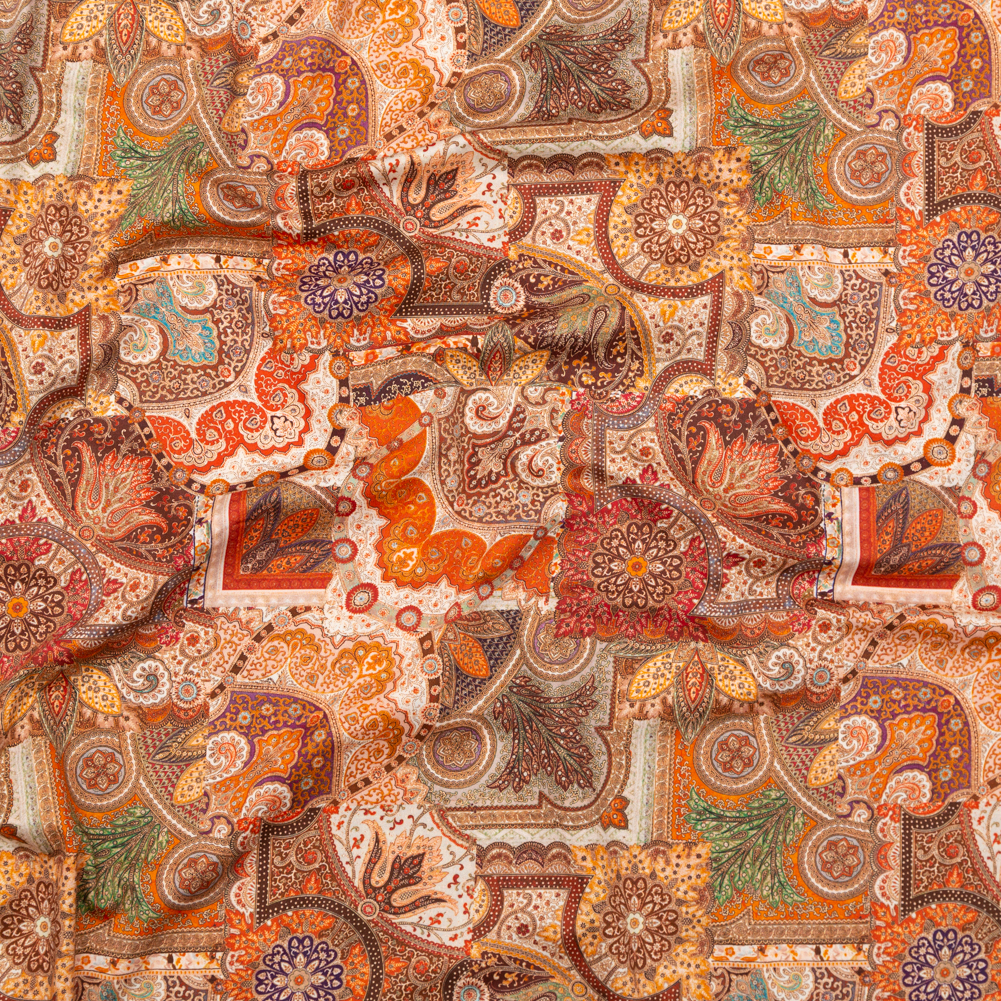 Stretch Cotton Sateen – Orange Patchwork – Gemlike Assemblage Print – Mood Exclusive Kenko Collection Stretch Cotton Sateen – Orange Patchwork – Gemlike Assemblage Print – Mood Exclusive Kenko Collection
