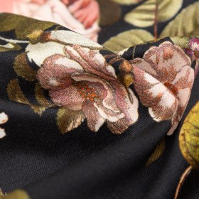 Stretch Cotton Sateen – Black Floral – Blossoms of the Heart Print – Mood Exclusive Kenko Collection Stretch Cotton Sateen – Black Floral – Blossoms of the Heart Print – Mood Exclusive Kenko Collection