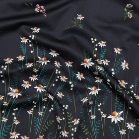 Stretch Cotton Sateen Panel – Black Beauty Daisy Flowers – Growing Distant Print – Mood Exclusive Kenko Collection Stretch Cotton Sateen Panel – Black Beauty Daisy Flowers – Growing Distant Print – Mood Exclusive Kenko Collection