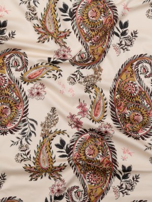 Stretch Cotton Sateen – Cream Pink Paisleys – Leaving Footmarks Print – Mood Exclusive Kenko Collection Stretch Cotton Sateen – Cream Pink Paisleys – Leaving Footmarks Print – Mood Exclusive Kenko Collection