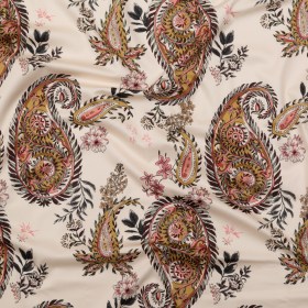 Stretch Cotton Sateen – Cream Pink Paisleys – Leaving Footmarks Print – Mood Exclusive Kenko Collection Stretch Cotton Sateen – Cream Pink Paisleys – Leaving Footmarks Print – Mood Exclusive Kenko Collection
