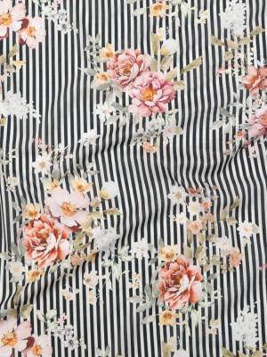 Cotton Voile – Red and Black Floral and Stripes – Stream of Consciousness Print – Mood Exclusive Kenko Collection Cotton Voile – Red and Black Floral and Stripes – Stream of Consciousness Print – Mood Exclusive Kenko Collection