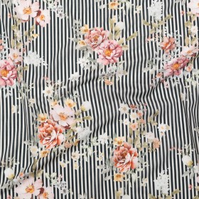 Cotton Voile – Red and Black Floral and Stripes – Stream of Consciousness Print – Mood Exclusive Kenko Collection Cotton Voile – Red and Black Floral and Stripes – Stream of Consciousness Print – Mood Exclusive Kenko Collection