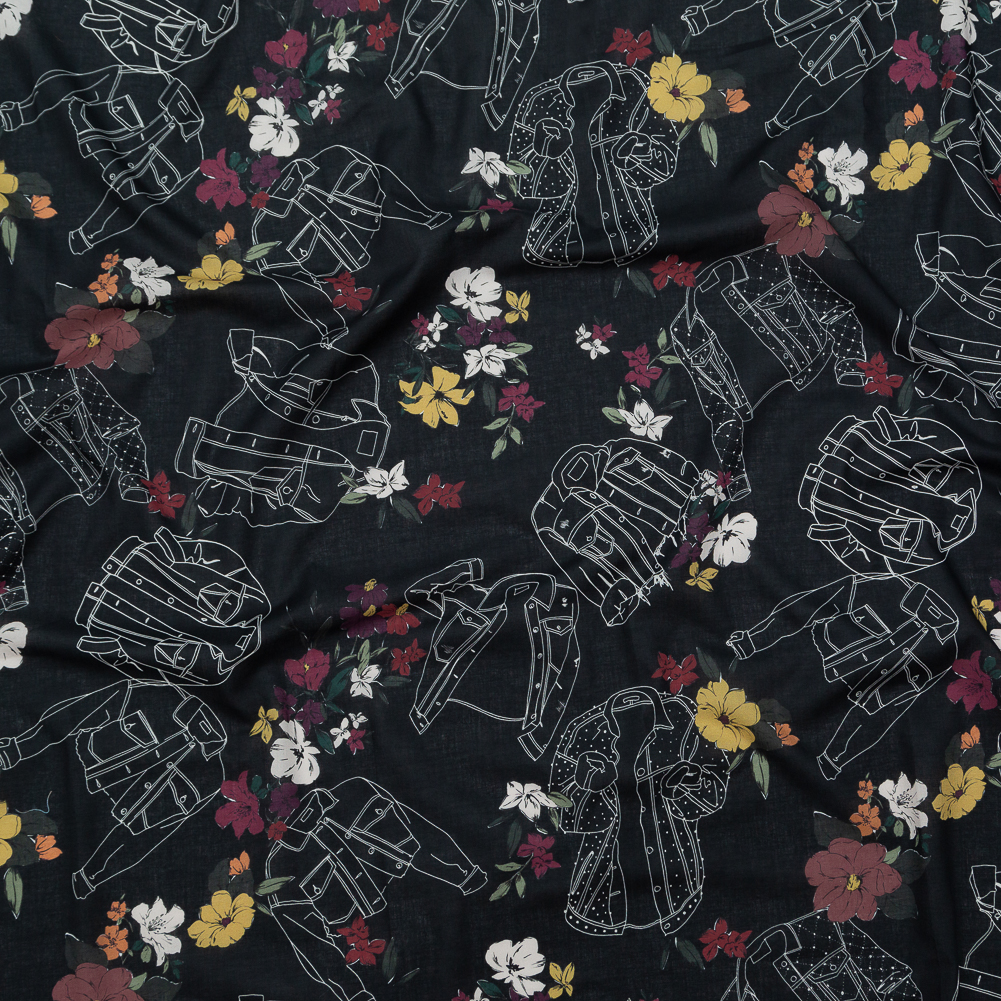 Cotton Voile – Black Beauty Jackets and Flowers – Mono No Aware Print – Mood Exclusive Kenko Collection Cotton Voile – Black Beauty Jackets and Flowers – Mono No Aware Print – Mood Exclusive Kenko Collection