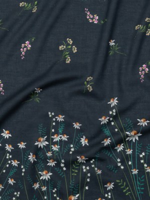 Cotton Voile Panel – Black Beauty Daisy Flowers – Growing Distant Print – Mood Exclusive Kenko Collection Cotton Voile Panel – Black Beauty Daisy Flowers – Growing Distant Print – Mood Exclusive Kenko Collection