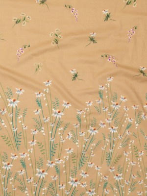Cotton Voile Panel – Brown Sugar Daisy Flowers – Growing Distant Print – Mood Exclusive Kenko Collection Cotton Voile Panel – Brown Sugar Daisy Flowers – Growing Distant Print – Mood Exclusive Kenko Collection
