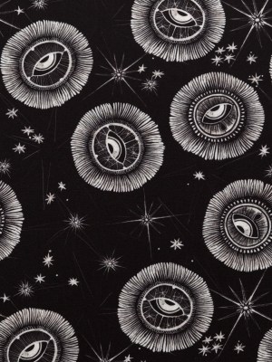 Stretch Polyester Crepe – Black and White Celestial Eyes – Night Side of Nature Print – Mood Exclusive Crow Collection Stretch Polyester Crepe – Black and White Celestial Eyes – Night Side of Nature Print – Mood Exclusive Crow Collection