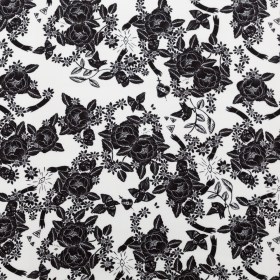 Stretch Polyester Crepe – White and Black Roses – Prophetic Dreams Print – Mood Exclusive Crow Collection Stretch Polyester Crepe – White and Black Roses – Prophetic Dreams Print – Mood Exclusive Crow Collection