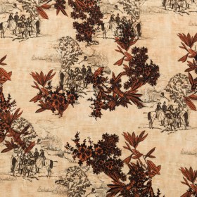 Stretch Polyester Crepe – Orange Floral and Toile – The Strange Dog Print – Mood Exclusive Crow Collection Stretch Polyester Crepe – Orange Floral and Toile – The Strange Dog Print – Mood Exclusive Crow Collection