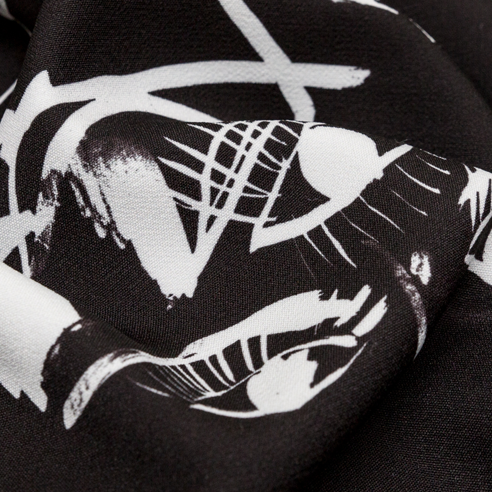 Stretch Polyester Crepe – Black and White Sketched Eyes – Ghosts and Family Legends Print – Mood Exclusive Crow Collection Stretch Polyester Crepe – Black and White Sketched Eyes – Ghosts and Family Legends Print – Mood Exclusive Crow Collection