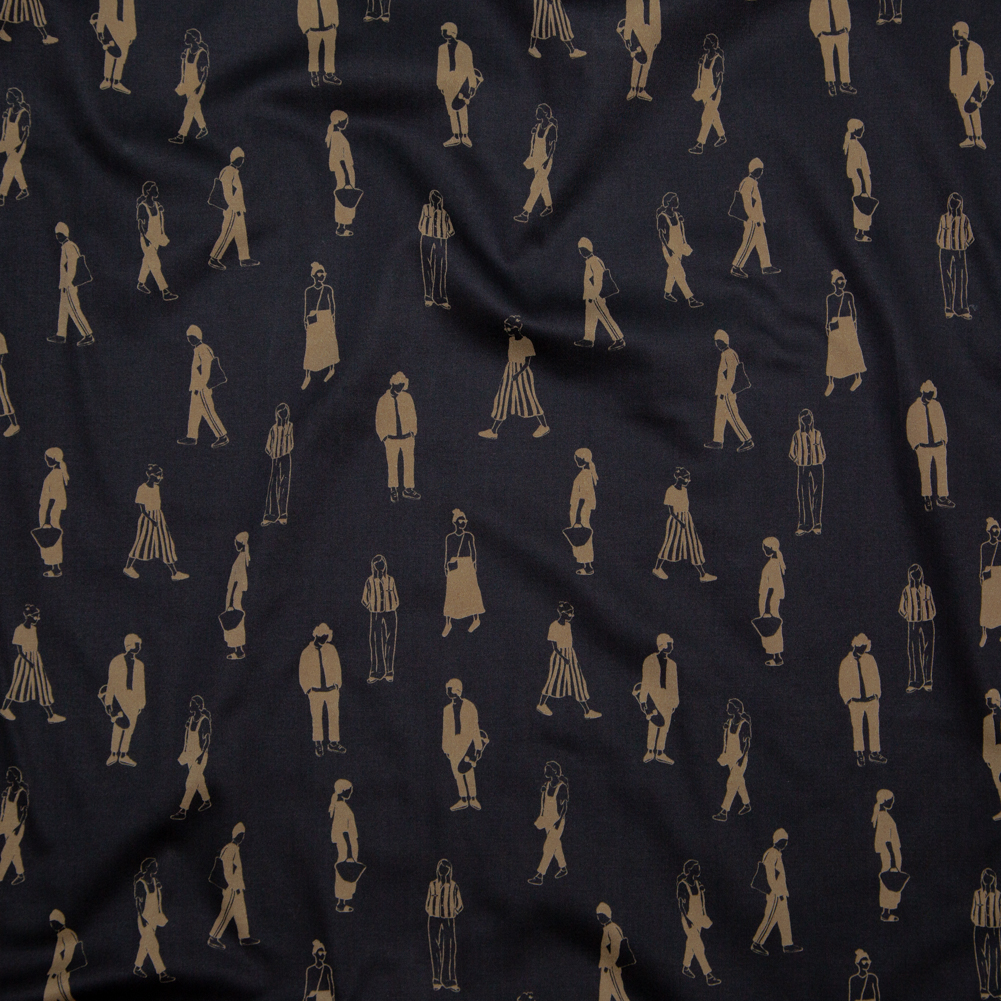 Stretch Cotton Sateen – Black and Beige People – Double Dreaming and Trance Print – Mood Exclusive Crow Collection Stretch Cotton Sateen – Black and Beige People – Double Dreaming and Trance Print – Mood Exclusive Crow Collection