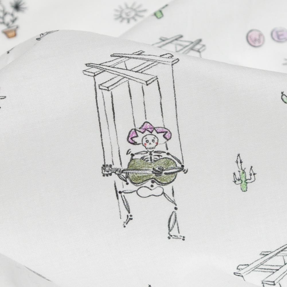 Cotton Voile – White Skeleton Marionettes – My Friend’s Story Print – Mood Exclusive Crow Collection Cotton Voile – White Skeleton Marionettes – My Friend’s Story Print – Mood Exclusive Crow Collection