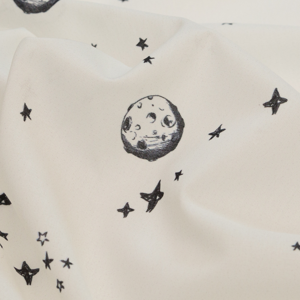 Cotton Voile - White Stars and Moons - Garde Chasse Print - Mood Exclusive Crow Collection