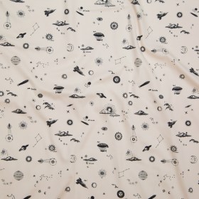 Stretch Cotton Sateen – White Flying Machines and Outer Space – Future That Awaits Us Print – Mood Exclusive Crow Collection Stretch Cotton Sateen – White Flying Machines and Outer Space – Future That Awaits Us Print – Mood Exclusive Crow Collection