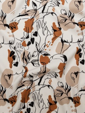 Stretch Polyester Crepe – White Figure Lines – Contoured Personage Print – Mood Exclusive Serengeti Collection Stretch Polyester Crepe – White Figure Lines – Contoured Personage Print – Mood Exclusive Serengeti Collection