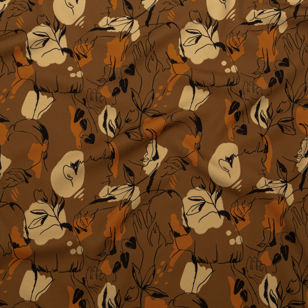 Stretch Polyester Crepe – Brown Figure Lines – Contoured Personage Print – Mood Exclusive Serengeti Collection Stretch Polyester Crepe – Brown Figure Lines – Contoured Personage Print – Mood Exclusive Serengeti Collection