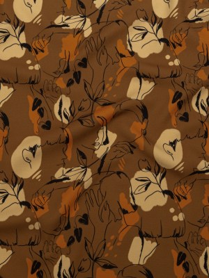 Stretch Polyester Crepe – Brown Figure Lines – Contoured Personage Print – Mood Exclusive Serengeti Collection Stretch Polyester Crepe – Brown Figure Lines – Contoured Personage Print – Mood Exclusive Serengeti Collection