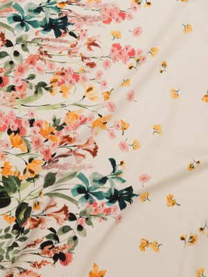 Stretch Cotton Sateen – White Floral Border – Blooming Upwards Print – Mood Exclusive Serengeti Collection Stretch Cotton Sateen – White Floral Border – Blooming Upwards Print – Mood Exclusive Serengeti Collection