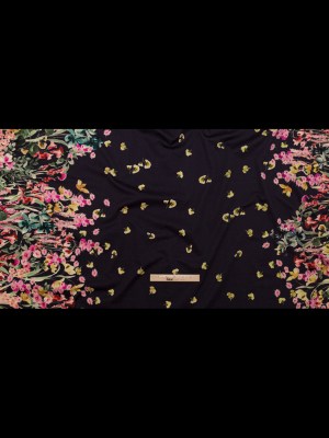 Stretch Cotton Sateen – Navy Floral Border – Blooming Upwards Print – Mood Exclusive Serengeti Collection Stretch Cotton Sateen – Navy Floral Border – Blooming Upwards Print – Mood Exclusive Serengeti Collection