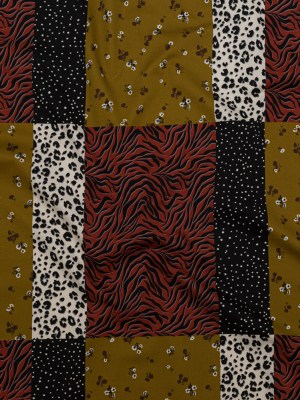 Stretch Cotton Sateen – Yellow, Red and Black Patchwork – Tiled Coalescence Print – Mood Exclusive Serengeti Collection Stretch Cotton Sateen – Yellow, Red and Black Patchwork – Tiled Coalescence Print – Mood Exclusive Serengeti Collection