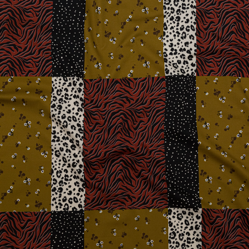 Stretch Cotton Sateen – Yellow, Red and Black Patchwork – Tiled Coalescence Print – Mood Exclusive Serengeti Collection Stretch Cotton Sateen – Yellow, Red and Black Patchwork – Tiled Coalescence Print – Mood Exclusive Serengeti Collection