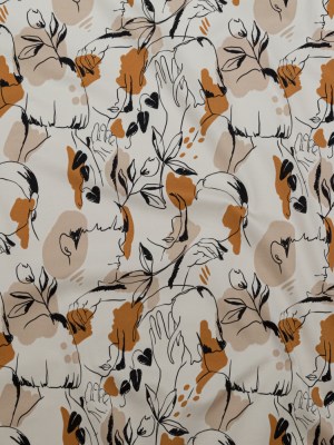 Stretch Cotton Sateen – White Figure Lines – Contoured Personage Print – Mood Exclusive Serengeti Collection Stretch Cotton Sateen – White Figure Lines – Contoured Personage Print – Mood Exclusive Serengeti Collection