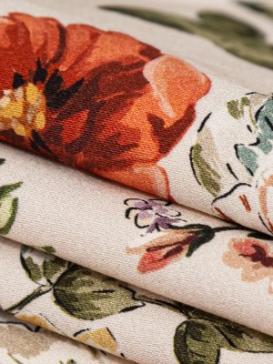 Stretch Cotton Sateen – Cream and Red Floral – Passive Petals Print – Mood Exclusive Serengeti Collection Stretch Cotton Sateen – Cream and Red Floral – Passive Petals Print – Mood Exclusive Serengeti Collection