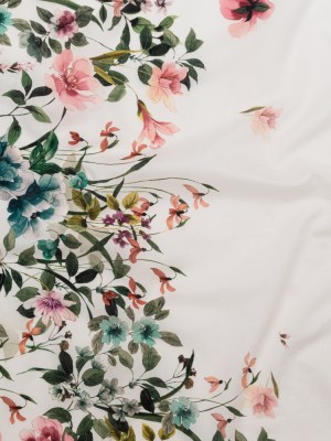 Cotton Voile – White and Green Floral Border – Frolicking Florescence Print – Mood Exclusive Serengeti Collection Cotton Voile – White and Green Floral Border – Frolicking Florescence Print – Mood Exclusive Serengeti Collection