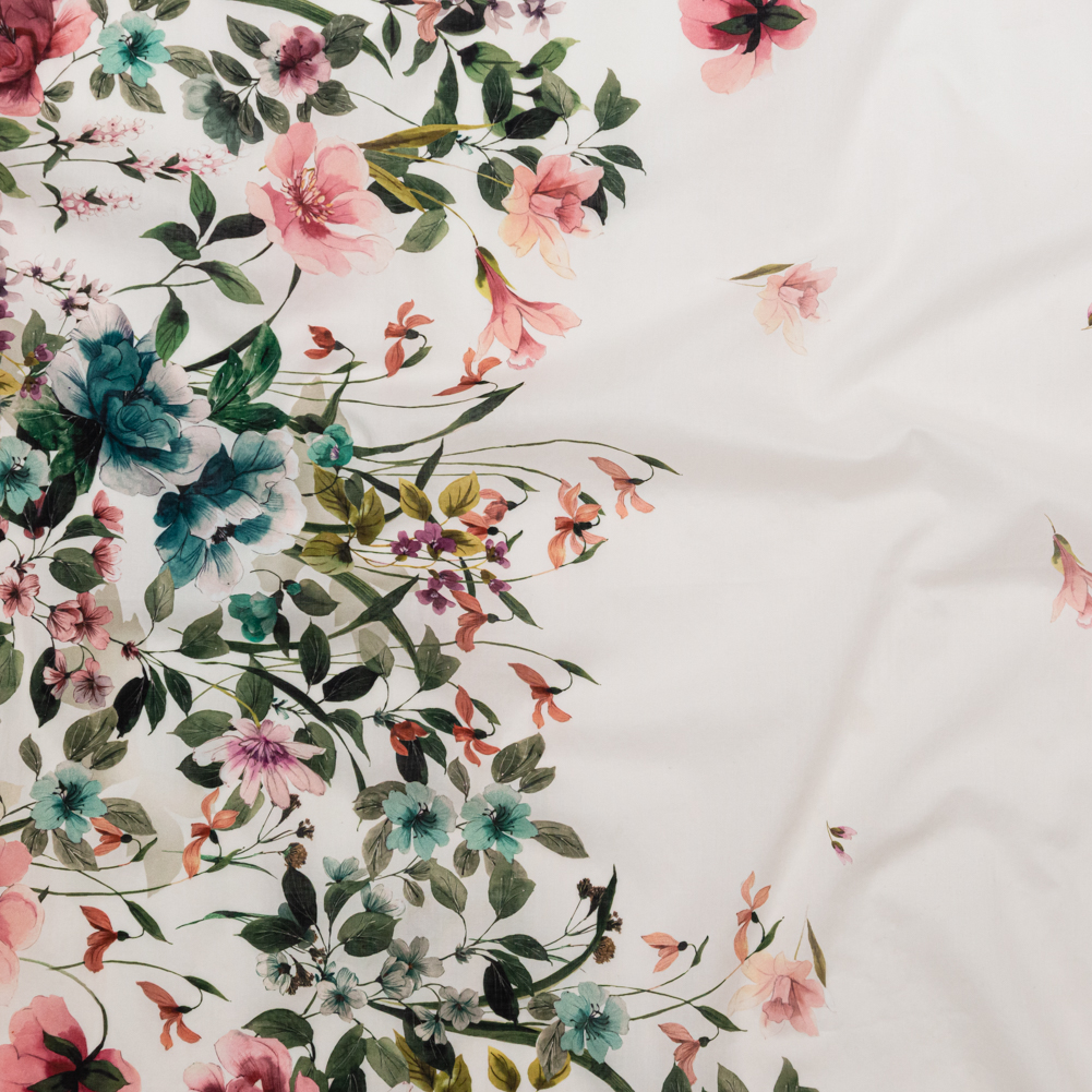 Cotton Voile – White and Green Floral Border – Frolicking Florescence Print – Mood Exclusive Serengeti Collection Cotton Voile – White and Green Floral Border – Frolicking Florescence Print – Mood Exclusive Serengeti Collection