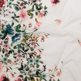 Cotton Voile – White and Green Floral Border – Frolicking Florescence Print – Mood Exclusive Serengeti Collection Cotton Voile – White and Green Floral Border – Frolicking Florescence Print – Mood Exclusive Serengeti Collection