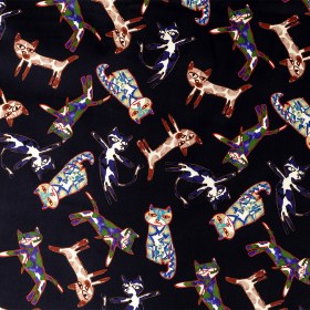 Stretch Cotton Sateen – Colorful Cats on Black – Fatuous Felines Print – Mood Exclusive Tumunyana Collection Stretch Cotton Sateen – Colorful Cats on Black – Fatuous Felines Print – Mood Exclusive Tumunyana Collection