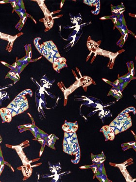 Stretch Cotton Sateen – Colorful Cats on Black – Fatuous Felines Print – Mood Exclusive Tumunyana Collection Stretch Cotton Sateen – Colorful Cats on Black – Fatuous Felines Print – Mood Exclusive Tumunyana Collection