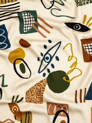 Rayon Challis – Cream and Multicolored Doodles – Sundry Symbols Print – Mood Exclusive Tumunyana Collection Rayon Challis – Cream and Multicolored Doodles – Sundry Symbols Print – Mood Exclusive Tumunyana Collection