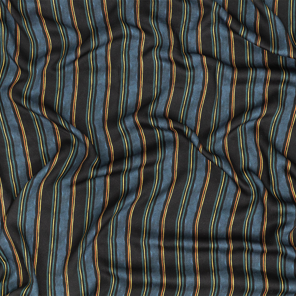 Rayon Challis – Navy and Blue Stripes – Linear Transcendence Print – Mood Exclusive Tumunyana Collection Rayon Challis – Navy and Blue Stripes – Linear Transcendence Print – Mood Exclusive Tumunyana Collection