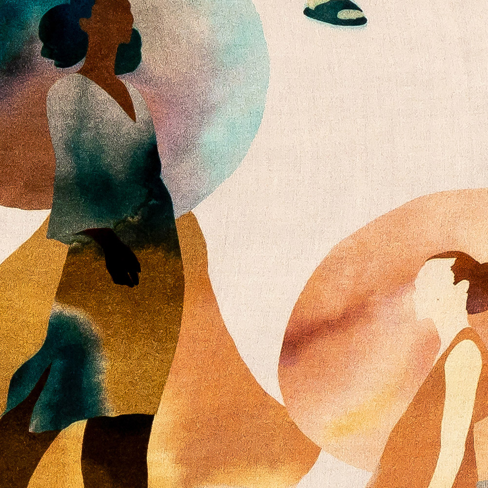 Rayon Challis – Multi Watercolor Figures and Shapes – Wayfaring Woman Print – Mood Exclusive Tumunyana Collection Rayon Challis – Multi Watercolor Figures and Shapes – Wayfaring Woman Print – Mood Exclusive Tumunyana Collection