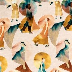 Rayon Challis – Multi Watercolor Figures and Shapes – Wayfaring Woman Print – Mood Exclusive Tumunyana Collection Rayon Challis – Multi Watercolor Figures and Shapes – Wayfaring Woman Print – Mood Exclusive Tumunyana Collection
