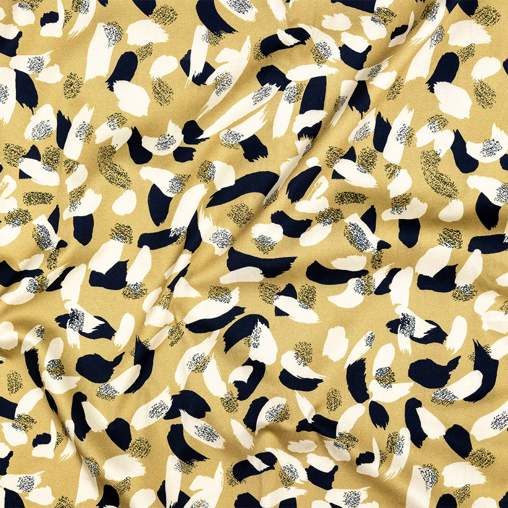 Stretch Cotton Sateen – Yellow, Navy and White Brushstrokes – Nebulous Amalgam Print – Mood Exclusive Tumunyana Collection Stretch Cotton Sateen – Yellow, Navy and White Brushstrokes – Nebulous Amalgam Print – Mood Exclusive Tumunyana Collection