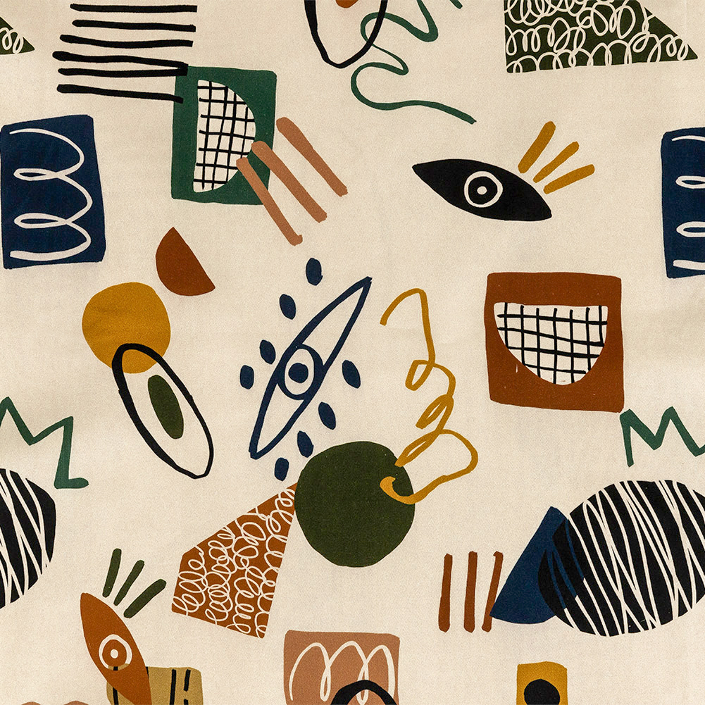 Stretch Cotton Sateen – Cream and Multicolored Doodles – Sundry Symbols Print – Mood Exclusive Tumunyana Collection Stretch Cotton Sateen – Cream and Multicolored Doodles – Sundry Symbols Print – Mood Exclusive Tumunyana Collection