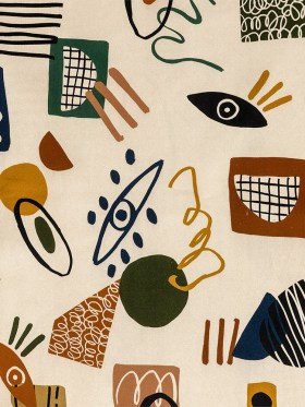 Stretch Cotton Sateen – Cream and Multicolored Doodles – Sundry Symbols Print – Mood Exclusive Tumunyana Collection Stretch Cotton Sateen – Cream and Multicolored Doodles – Sundry Symbols Print – Mood Exclusive Tumunyana Collection