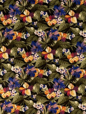 Stretch Cotton Sateen – Green and Blue Tropical Floral – Virescent Vignette Print – Mood Exclusive Tumunyana Collection Stretch Cotton Sateen – Green and Blue Tropical Floral – Virescent Vignette Print – Mood Exclusive Tumunyana Collection