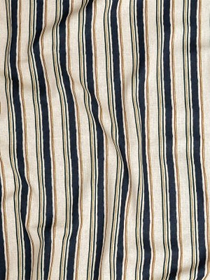 Linen and Rayon Woven – Natural and Navy Stripes – Linear Transcendence Print – Mood Exclusive Tumunyana Collection Linen and Rayon Woven – Natural and Navy Stripes – Linear Transcendence Print – Mood Exclusive Tumunyana Collection