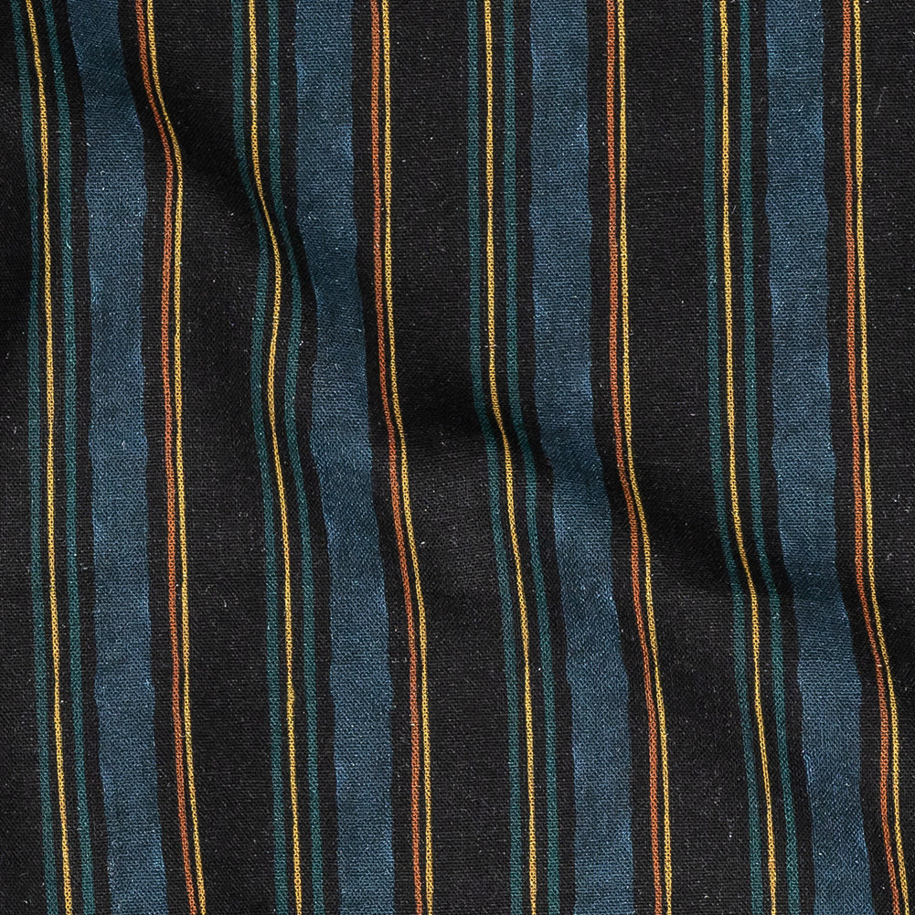 Linen and Rayon Woven - Navy and Blue Stripes - Linear Transcendence Print - Mood Exclusive Tumunyana Collection